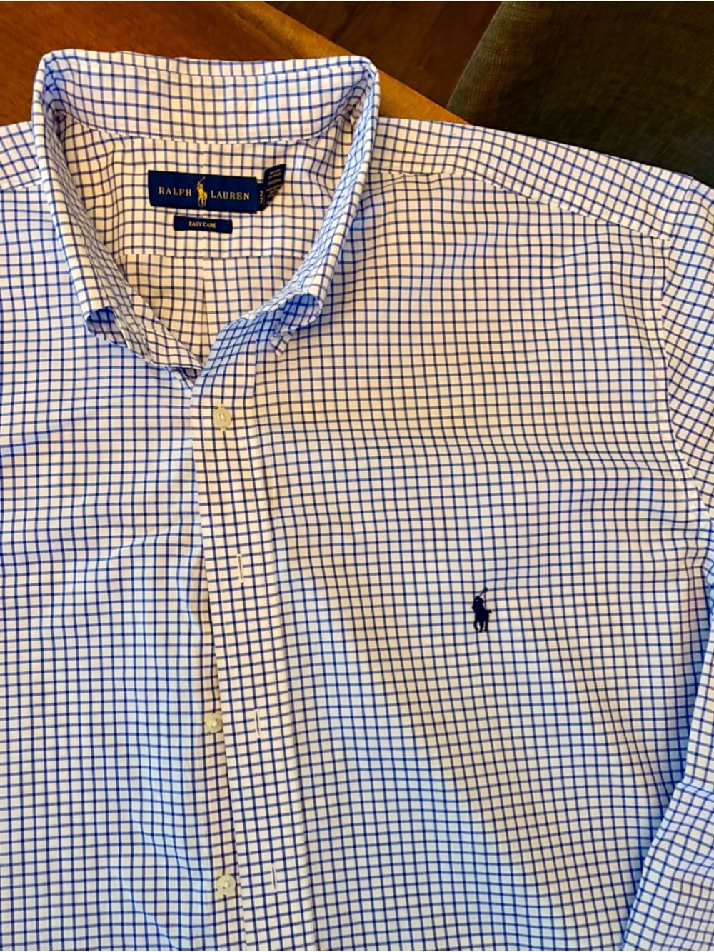 Ralph Lauren Men’s White Button-Down Shirt with Blue Check